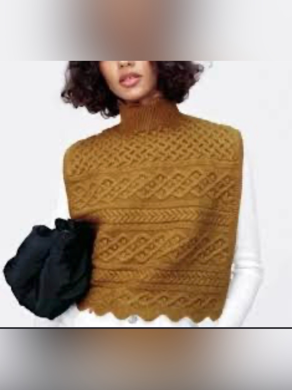 Zara Mustard Cable Knit Turtleneck Cape/Poncho Sweater L